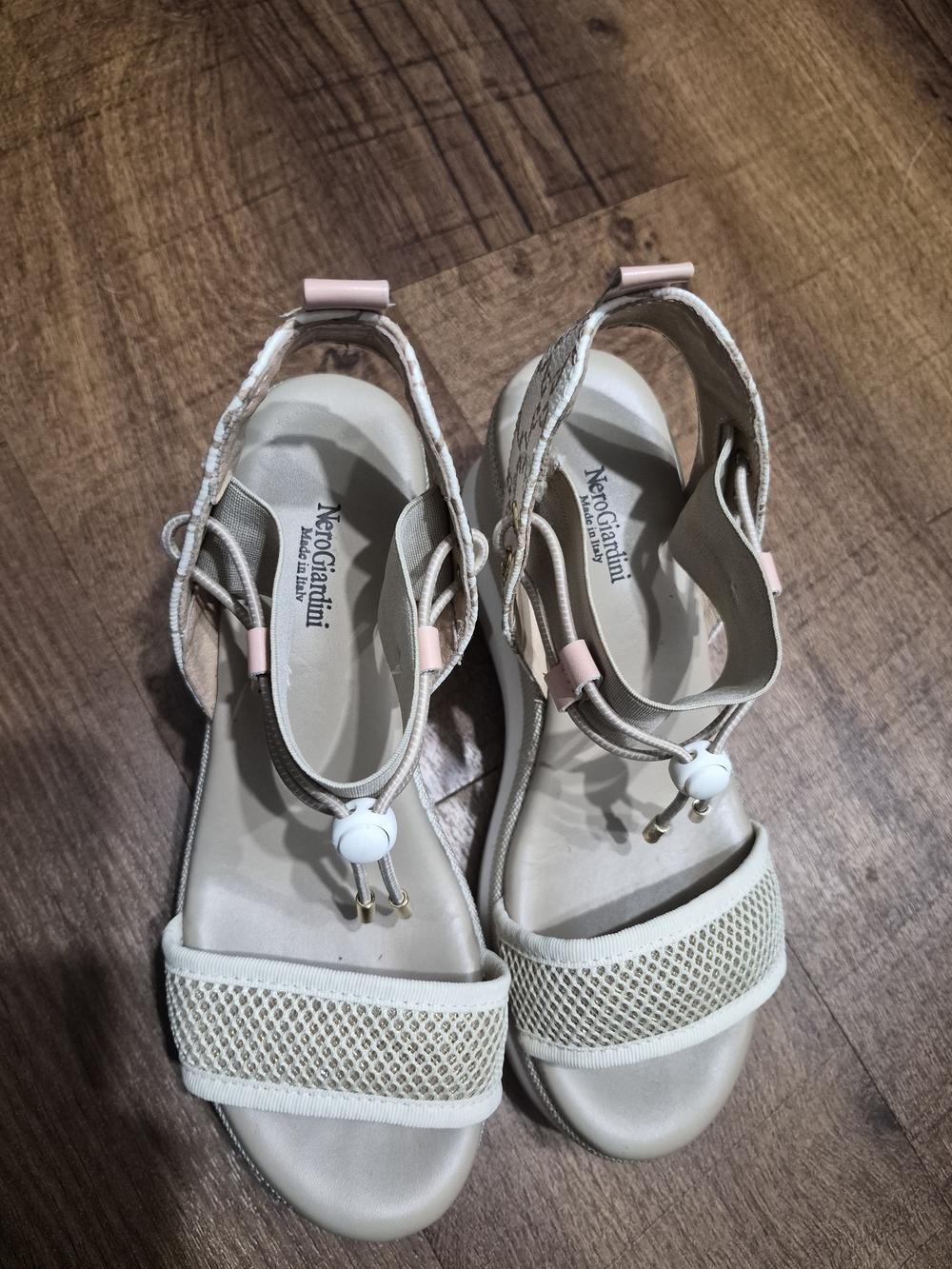 Nero Giardini Beige and Pink Adjustable Slingback Sandals